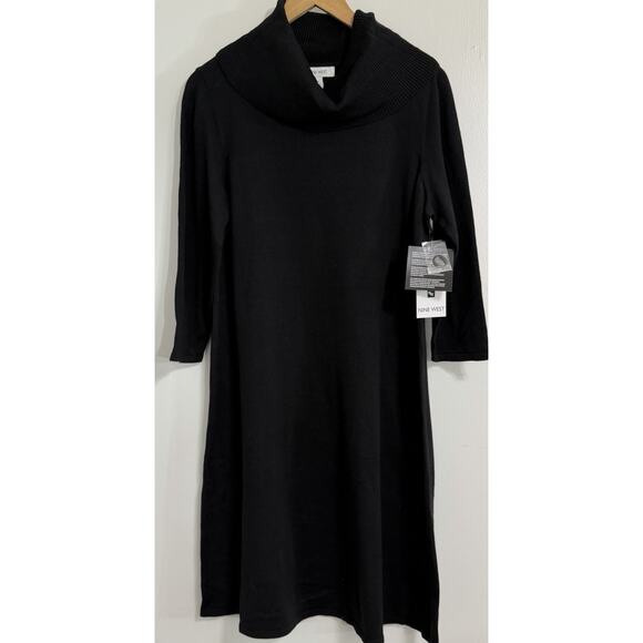 NWT Nine West Sweater Knit Turtleneck Mock Neck Cowl Black Dress Size XL - Picture 1 of 3